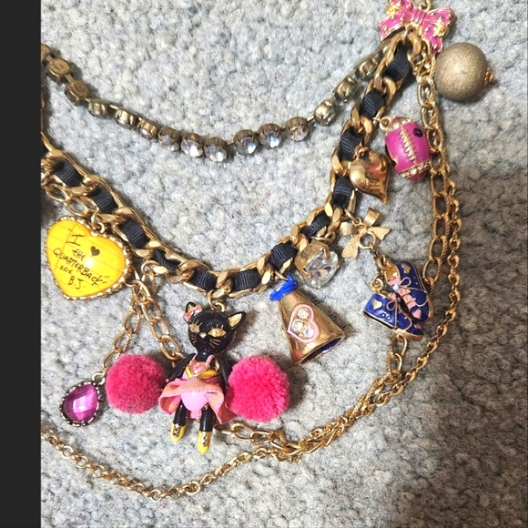 Retired Betsey Johnson Cheer charm multi layered necklace